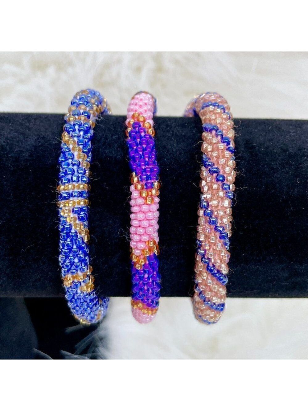 HAND CRAFTED in Nepal Beaded Bracelets (set of 3) PURP2
